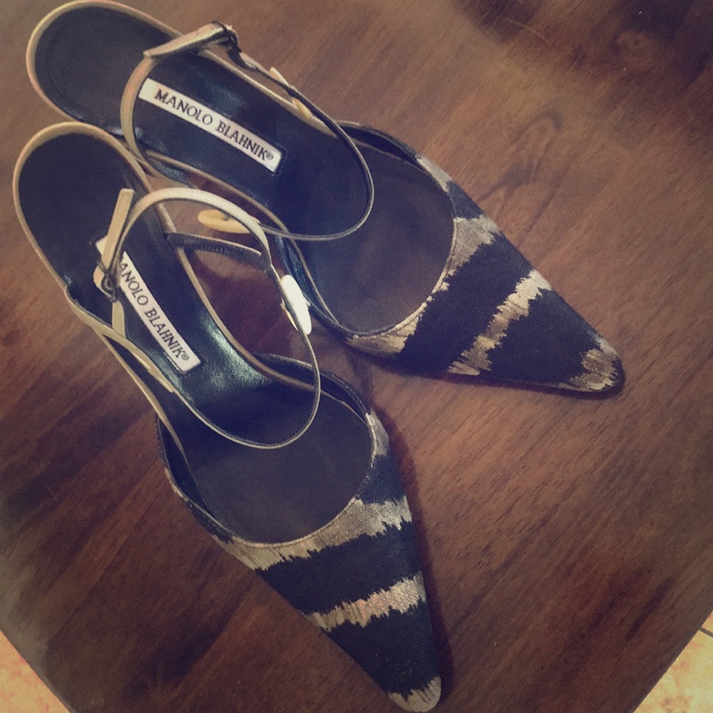 Manolo Blahnik animal print strappy pumps